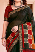 Dark Green Georgette Woven Work Traditional Saree