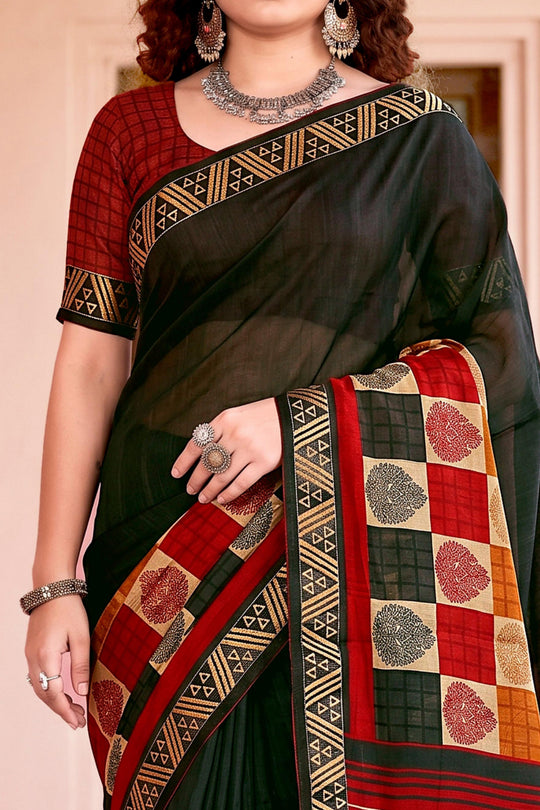 Dark Green Georgette Woven Work Traditional Saree