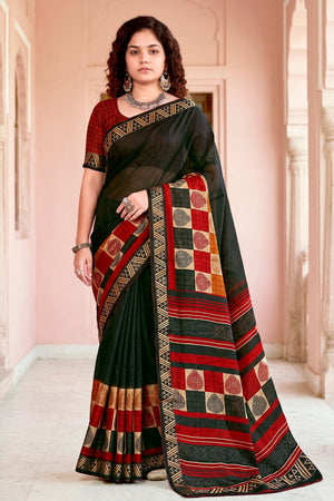 Dark Green Georgette Woven Work Traditional Saree