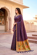 Violet Cotton Blend Woven Work Traditional Saree