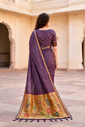 Violet Cotton Blend Woven Work Traditional Saree