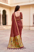 Maroon Cotton Blend Woven Work Traditional Saree