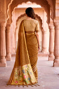 Mustard Brown Cotton Blend Woven Work Traditional Saree
