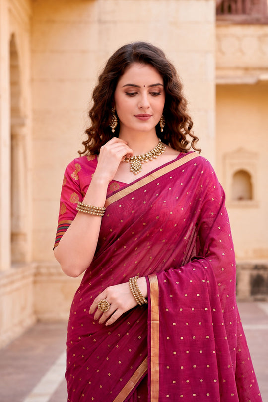 Pink Cotton Blend Woven Work Traditional Saree