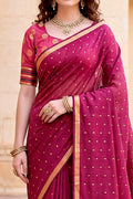 Pink Cotton Blend Woven Work Traditional Saree