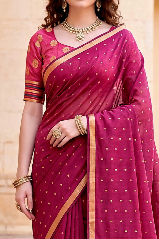 Pink Cotton Blend Woven Work Traditional Saree