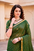 Mehndi Green Cotton Blend Woven Work Traditional Saree
