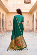 Emerald Green Cotton Blend Woven Work Traditional Saree
