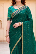 Emerald Green Cotton Blend Woven Work Traditional Saree