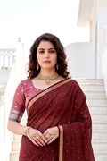 Maroon Cotton Blend Woven Work Traditional Saree