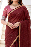 Maroon Cotton Blend Woven Work Traditional Saree