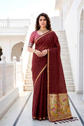 Maroon Cotton Blend Woven Work Traditional Saree