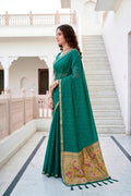 Emerald Green Cotton Blend Woven Work Traditional Saree