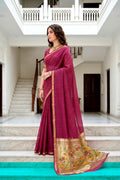 Pink Cotton Blend Woven Work Traditional Saree