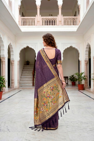 Violet Cotton Blend Woven Work Traditional Saree