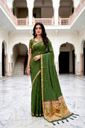 Mehndi Green Cotton Blend Woven Work Traditional Saree