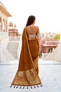 Mustard Brown Cotton Blend Woven Work Traditional Saree