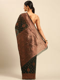 Bottle Green Cotton Saree With Blouse Piece