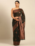 Bottle Green Cotton Saree With Blouse Piece