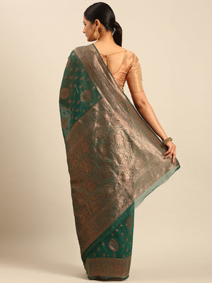 Green Cotton Saree With Blouse Piece