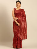 Maroon Cotton Saree With Blouse Piece