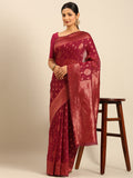 Magenta Cotton Saree With Blouse Piece