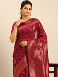 Magenta Cotton Saree With Blouse Piece