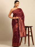 Burgundy Cotton Saree With Blouse Piece