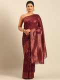 Burgundy Cotton Saree With Blouse Piece