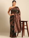 Bottle Green Cotton Saree With Blouse Piece