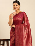 Magenta Cotton Saree With Blouse Piece