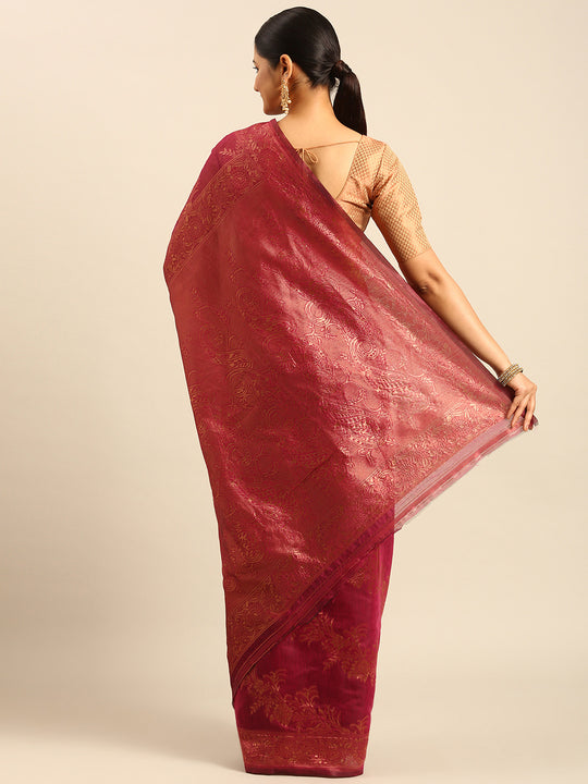 Magenta Cotton Saree With Blouse Piece