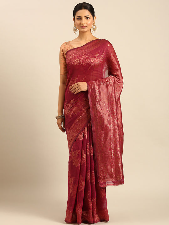 Magenta Cotton Saree With Blouse Piece