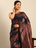 Navy Blue Cotton Saree With Blouse Piece