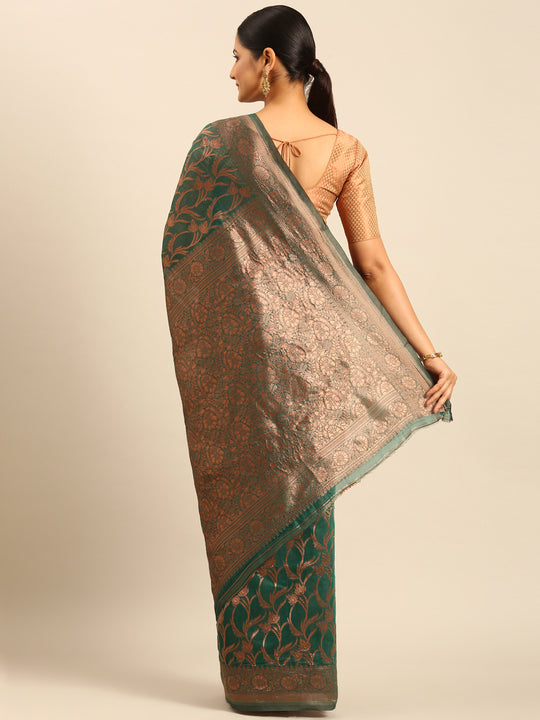 Green Cotton Saree With Blouse Piece