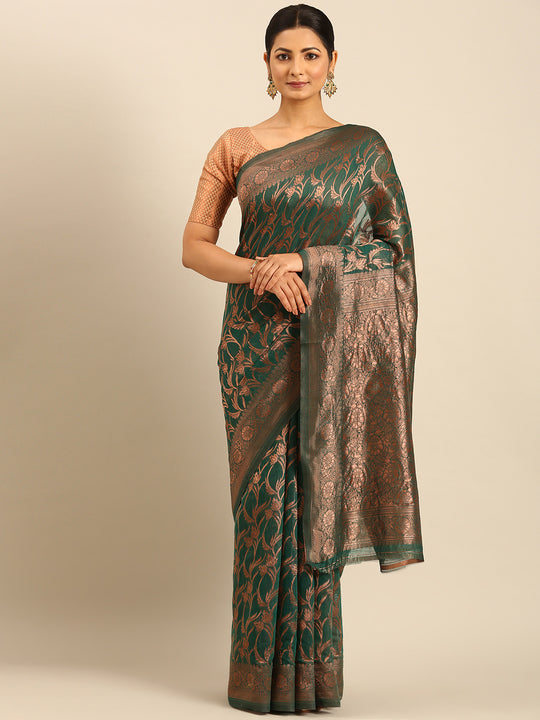 Green Cotton Saree With Blouse Piece