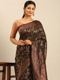 Bottle Green Cotton Saree With Blouse Piece