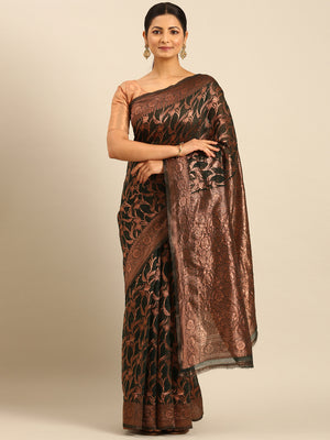 Bottle Green Cotton Saree With Blouse Piece
