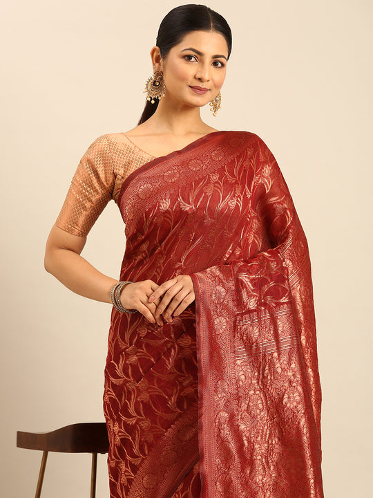 Red Cotton Saree With Blouse Piece