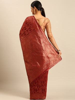 Red Cotton Saree With Blouse Piece