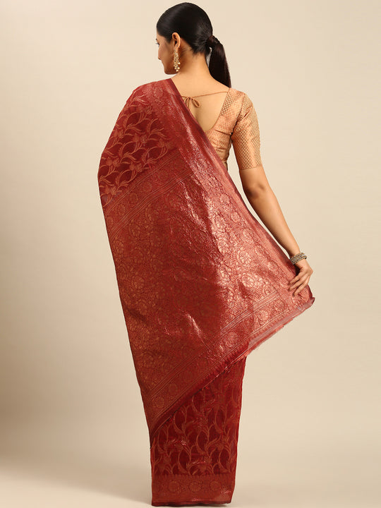 Red Cotton Saree With Blouse Piece