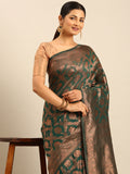 Bottle Green Cotton Saree With Blouse Piece