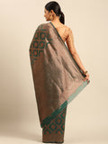 Bottle Green Cotton Saree With Blouse Piece