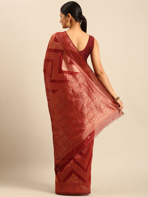 Maroon Cotton Saree With Blouse Piece