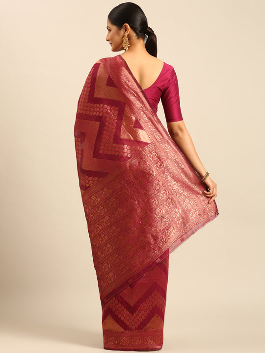 Magenta Cotton Saree With Blouse Piece
