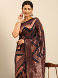 Navy Blue Cotton Saree With Blouse Piece