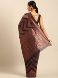 Navy Blue Cotton Saree With Blouse Piece