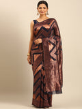 Navy Blue Cotton Saree With Blouse Piece