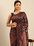 Navy Blue Cotton Saree With Blouse Piece