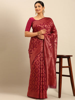 Magenta Cotton Saree With Blouse Piece